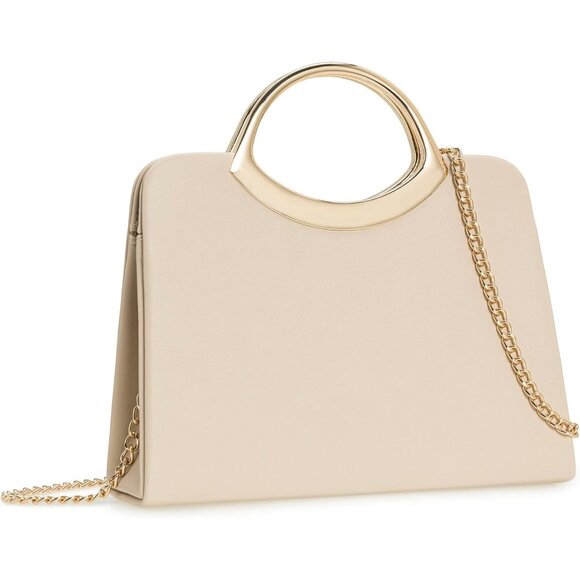 Brand Small Dressy Women's Beige PU Leather Evening Handbag with Removable Chain